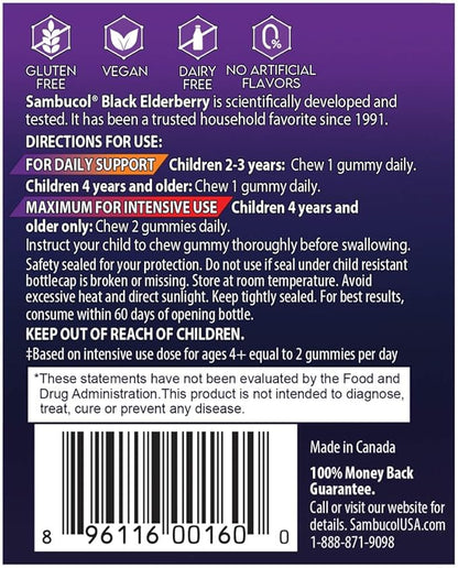 Sambucol Black Elderberry Gummies for Kids - Elderberry Kids Gummies, Kids Elderberry Gummies with Zinc and Vitamin C, Elderberry for Kids - 30 Count