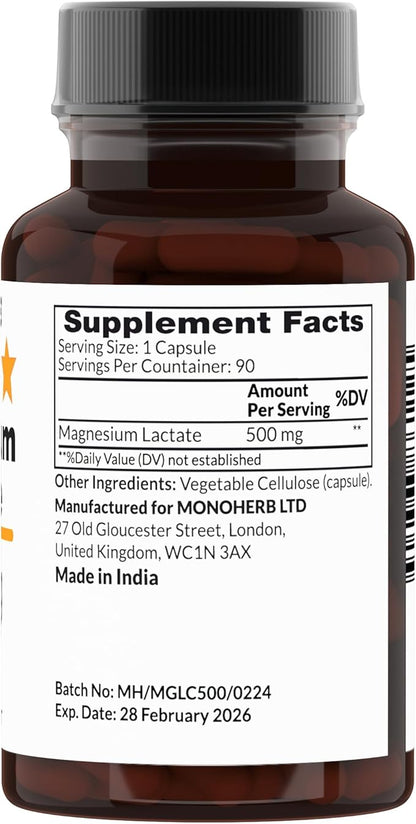 Magnesium Lactate 500 mg - 90 Vegetarian Capsule