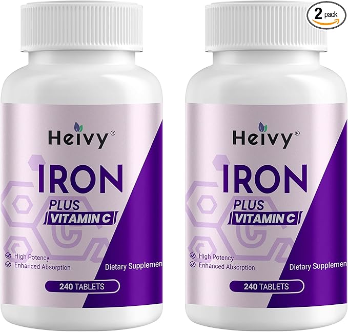 Ferrous Sulfate 325mg (Iron 65mg), High Potency Iron Supplement for Women and Men, Iron Pills with Vitamin C, Non-GMO - 240 Tablets (2 Pack) Made in USA