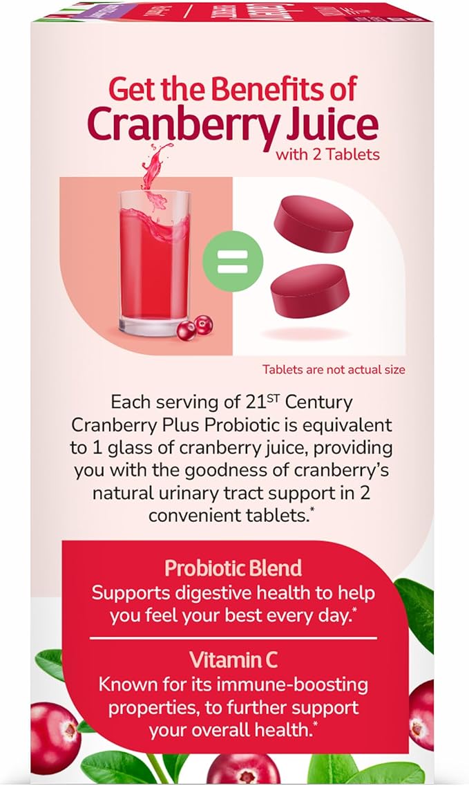 21st Century Cranberry Plus Probiotic Tablets, 60 Count