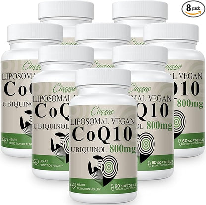 Liposomal CoQ10 800mg Ubiquinol Softgel, Max Absorption Ubiquinol Coenzyme Q10, Ubiquinol CoQ10 Supplement for Antioxidant, Heart Function & Energy Production, Pure CoQ10 800mg, 480 Vegan Softgels