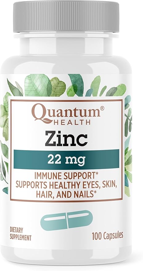Quantum Health Zinc Gluconate 22mg Daily Immunity Boost Supplement Supports Energy, Healthy Eyes, Hair Skin & Nails - Essential Mineral Immune Support for Women & Men - 100 Capsules