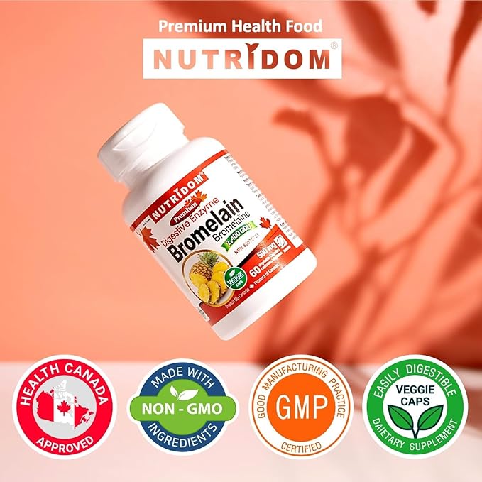 Bromelain Digestive Enzyme Pineapple Supplements, 2400 GDU, 500mg, Non-GMO, Vegan, Free of Gluten, Soy & Dairy (60 Count)