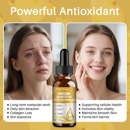 Liposomal Quercetin with Bromelain Liquid Drops - High Absorption Quercetin 1000mg & Bromelain 500mg Plus Elderberry,Vitamin C,Zinc for Immune & Antioxidant & Heart & Bone Support- 2 Fl Oz