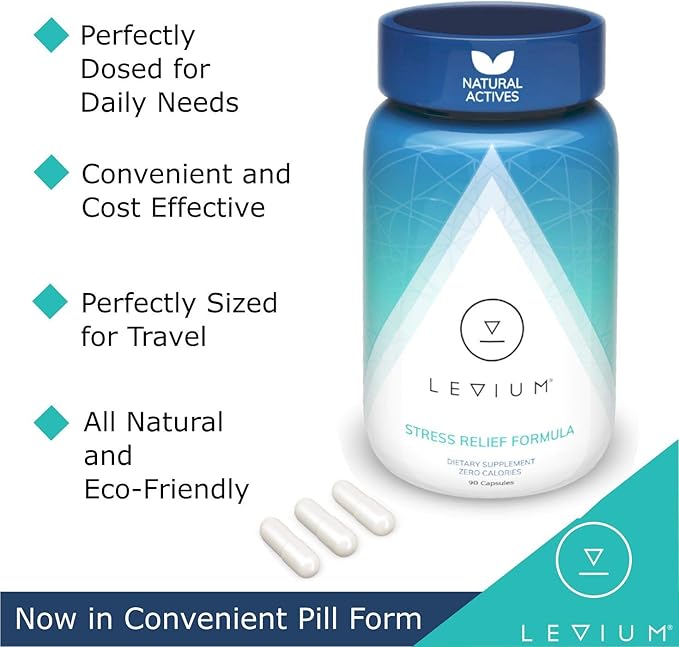 Levium Calming Stress Relief Vitamin Supplement | Natural Mood Boosting Capsules | 90 Count Bottle – 30 Day Supply
