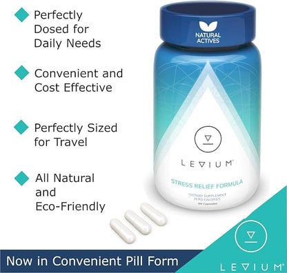 Levium Calming Stress Relief Vitamin Supplement | Natural Mood Boosting Capsules | 90 Count Bottle – 30 Day Supply