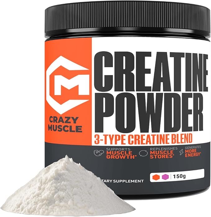 Crazy Muscle Creatine Monohydrate Powder, 5000mg Premium 3X ThreeAtine Pre Workout Mass Gainer, High Absorption Easy to Take Powder Optimum Performance for Men & Women, 30 Servings