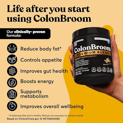 ColonBroom Premium Weight Management Supplement (Strawberry) - Colon Broom Psyllium Husk Fiber Powder Drink - Gluten Free, Non-GMO Colon Cleanse for Bloating Relief & Gut Health, 200 Servings