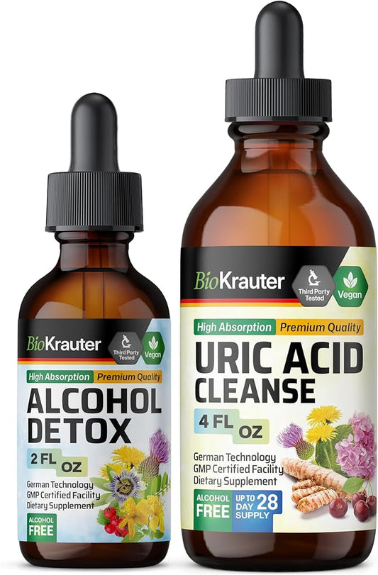 BIO KRAUTER Alcohol Detox Tincture 2 Fl. Oz. & Uric Acid Support Tincture 4 Fl. Oz.