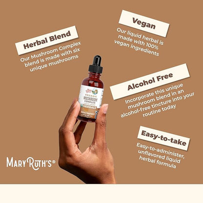 MaryRuth Organics USDA Mushroom Complex | Herbal Liquid Drops | Supplement | Lion's Mane | Reishi Mushroom | Shiitake Mushrooms | Non-GMO | Vegan | Alcohol Free Tincture | 30 Servings
