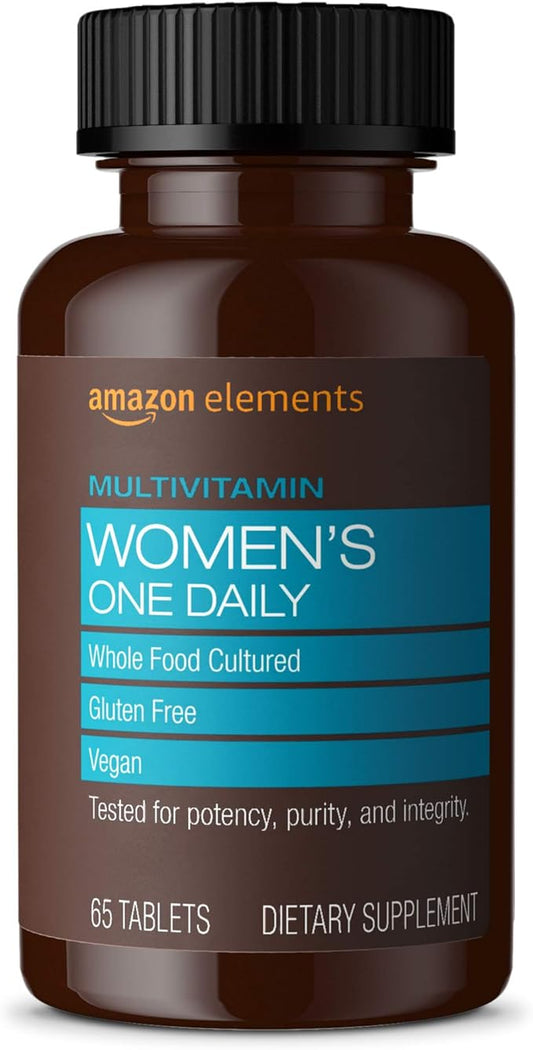 Amazon Elements Women’s One Daily Multivitamin, 59% Whole Food Cultured, Vegan, 65 Tablets, 2 month supply (Packaging may vary)