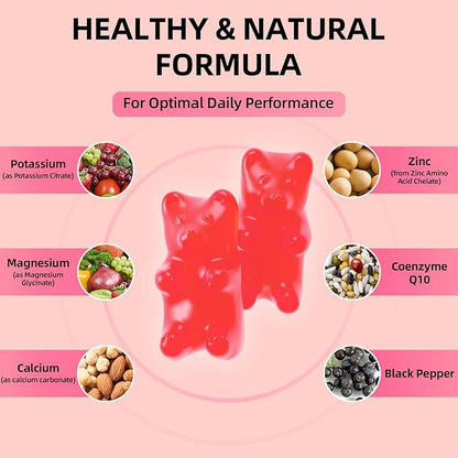 Potassium Magnesium Supplement Gummies, Potassium Gummies for Adults Kids, High Absorption Magnesium Glycinate for Leg Cramps & Immune Health, Sugar-Free, Raspberry Flavors, 120 Count