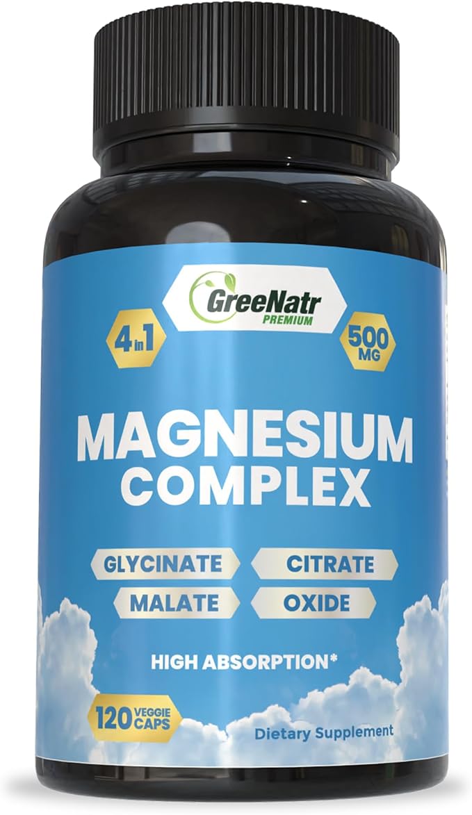 Magnesium Complex Supplement - Magnesium Supplements with Glycinate, Citrate, Malate & Oxide - Magnesium Tablets for Digestion, Sleep, Heart Health, & Energy - Magnesium Vitamins 120 Counts