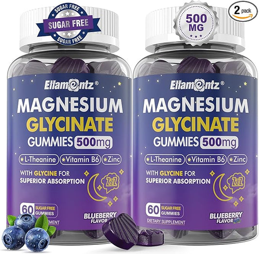 Magnesium Glycinate Gummies 500mg for Adults Kids Teens - Sugar Free Magnesium Calm Sleep Aid Gummies with L-Theanine, B6, Zinc, Glycine for Sleep, Calm, Relax Brain & Muscle Support, No Melatonin