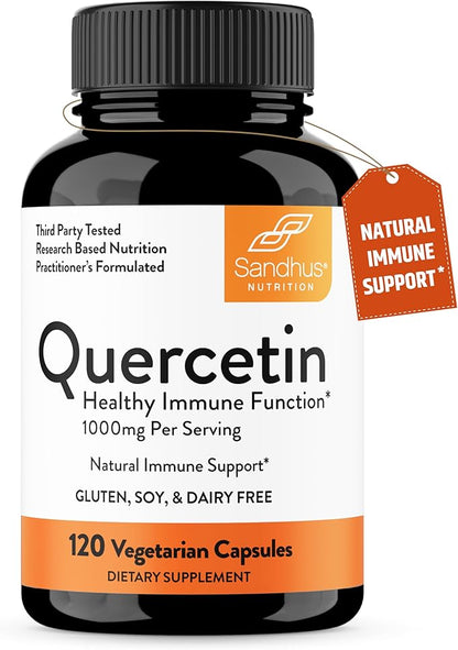 Sandhu's Quercetin 1000mg Per Serving Vegetarian Supplements 120 Capsules Bioflavonoids for Immune Support & Respiratory Health, Seasonal Allergy Support | Quercitin for Men and Women