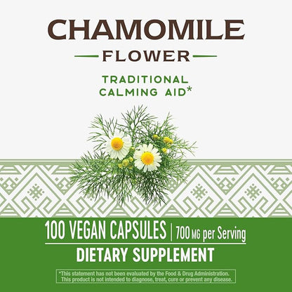 Nature's Way Chamomile Flower - 700 mg per 2-Capsule Serving- Traditional Calming Aid* - Herbal Supplement - Non-GMO Project Verified & Gluten Free - 100 Vegan Capsules