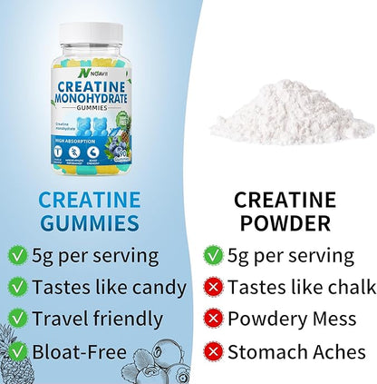 Creatine Monohydrate Gummies 5000mg for Men & Women, Chewables Creatine Monohydrate for Muscle Strength, Muscle Builder, Energy Boost, Pre-Workout Supplement(90 Count)-Blueberry Pineapple