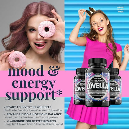 Hornygoatweed Women - Libido Booster for Women, Mood, Energy & Hormone Balance for Women w. Maca Root - Female Libido Booster w. Ginseng - Libido Supplement for Women w. Tribulus terrestris -60ct USA