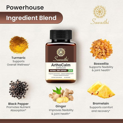 Arthocalm Capsule Boswellia & Bromelain Supplement for Men & Women, Ayurvedic Blend with Turmeric, Black Pepper & Ginger that May Support your Joints, Non-GMO, Gluten Free & Vegan 60 Capsules