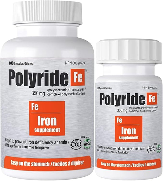 Seaford Pharmaceuticals Inc, Polyride Fe Polysaccharide Iron Complex, Deficiency Anemia, Easy on the Stomach with Energy Support and 150 mg Elemental Iron, | 350 mg - 30 Capsules