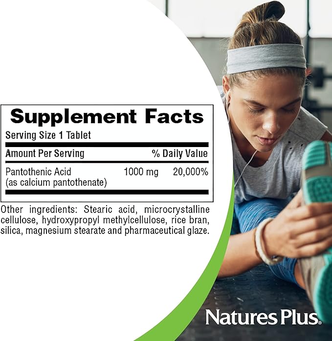 NaturesPlus Pantothenic Acid, Sustained Release - 1000 mg, 60 Tablets - High-Potency Vitamin B5 Supplement - Vegetarian, Gluten Free - 60 Servings