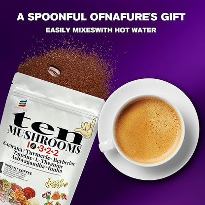 17-in-1 Mushroom Coffee with Guarana, Turmeric, Berberine, Taurine, L-Theanine, Ashwagandha & Inulin for Focus, Energy, Immunity, Stress Relief & Digestive Health-10 Mushroom Instant Coffee (60 Srvs)