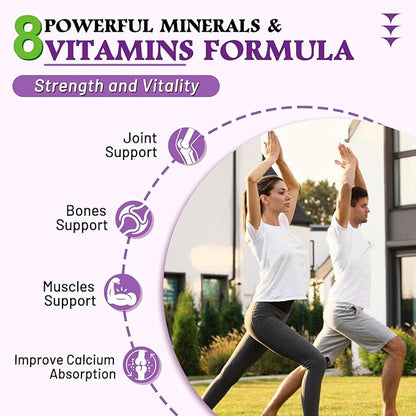 High Absorption Calcium Gummies, Calcium Magnesium Zinc with Magnesium Glycinate, Potassium, Vitamin D3 for Women & Men- Blueberry Flavored 60 Cts
