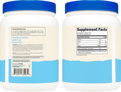 Nutricost Grass-Fed Collagen Powder 1LB (454 G) - Bovine Collagen Hydrolysate (Unflavored) - Collagen Peptides
