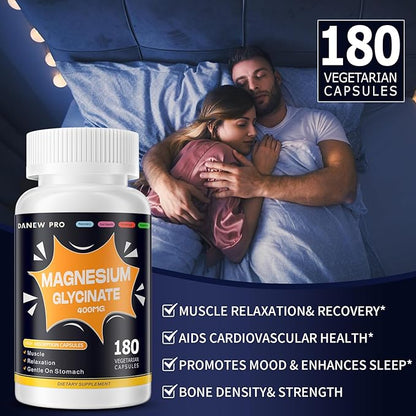 Magnesium Glycinate 400 MG per Serving 100% Chelated for High Absorption, Gentle On Stomach, Non-GMO, 180 Vegetarian Capsules