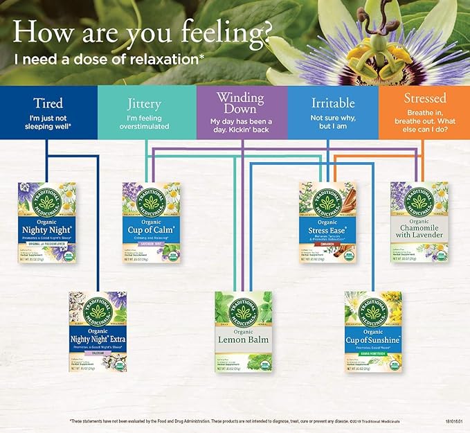Traditional Medicinals Organic Nighty Night Extra with Valerian Herbal Tea, Promotes a Good Night’s Sleep, (Pack of 4) - 64 Tea Bags Total