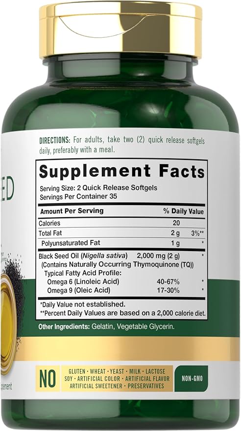 Carlyle Black Seed Oil Softgel Capsules | 2000mg | 70 Pills | for Women & Men | Non-GMO, Gluten Free Herbal Supplement