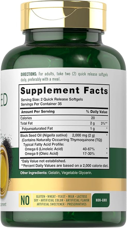 Carlyle Black Seed Oil Softgel Capsules | 2000mg | 70 Pills | for Women & Men | Non-GMO, Gluten Free Herbal Supplement
