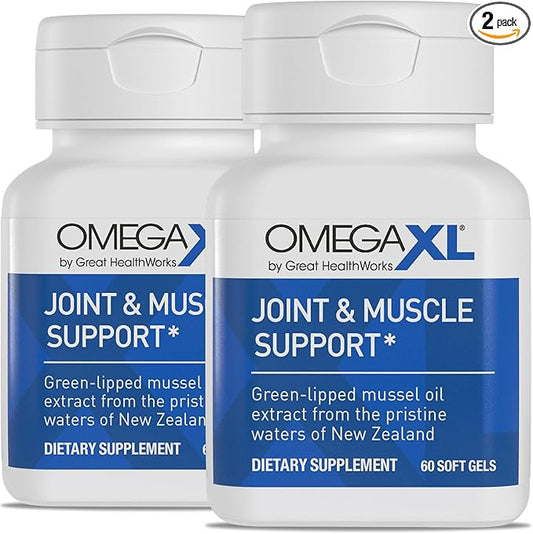 OmegaXL Joint Support Supplement - Natural Muscle Support, Green Lipped Mussel Oil, Soft Gel Pills, Drug-Free, 60 Count (2 Pack)