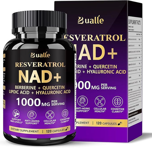 NAD Supplement, Liposomal NAD Resveratrol Supplement Contains Berberine , Alpha Lipoic Acid ,Hyaluronic Acid & Quercetin - Support Anti-Aging, Longevity, Cellular Energy, NMN Alternative -120 Capsules