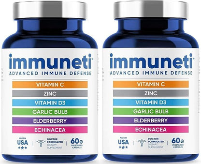 Immuneti - Advanced Immune Defense, 6-in-1 Powerful Blend of Vitamin C, Vitamin D3, Zinc, Elderberries, Garlic Bulb, Echinacea - 2 Pack - Supports Overall Health