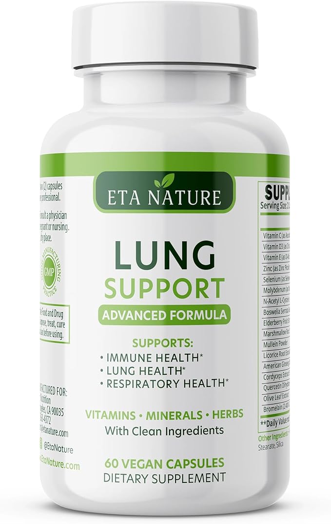 Lung Support Supplement - Lung Health Supplement for Respiratory Health, Lung Function & Immune Defense - Lung Detox for Smokers with Ginseng, Boswellia, Elderberry Fruit & Marshmallow Root