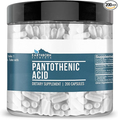 Earthborn Elements Pantothenic Acid 200 Capsules, Pure & Undiluted, No Additives