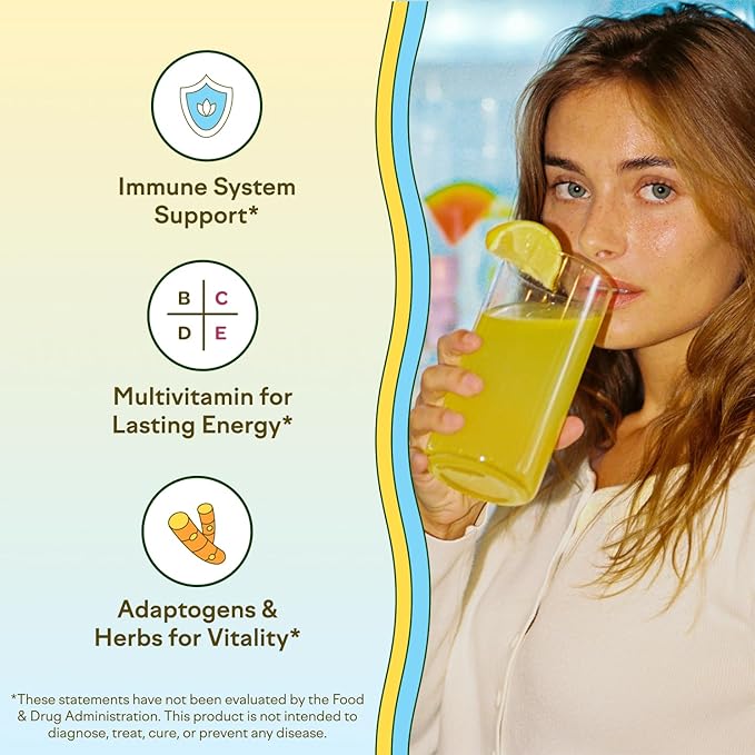 Feel Goods Immunity Icon, Zero Sugar, Vitamin C, A, B, D, E & Zinc, Organic Elderberry, Ashwagandha, Drink Mix Powder, Vegan, Non GMO, Caffeine & Gluten Free | Peach Lemonade, 30 Servings