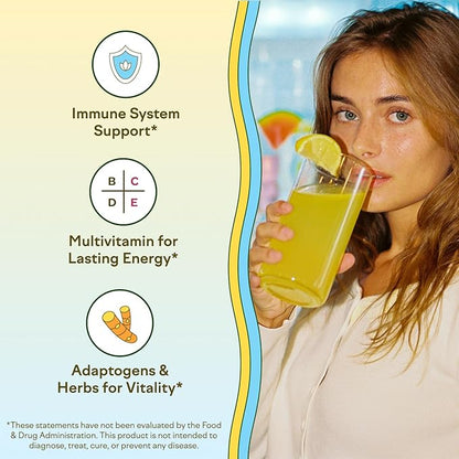 Feel Goods Immunity Icon, Zero Sugar, Vitamin C, A, B, D, E & Zinc, Organic Elderberry, Ashwagandha, Drink Mix Powder, Vegan, Non GMO, Caffeine & Gluten Free | Peach Lemonade, 30 Servings