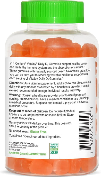 21st Century VitaJoy Daily Vitamin D3 50 mcg (2,000 IU) Gummies, Peach, 120 Count
