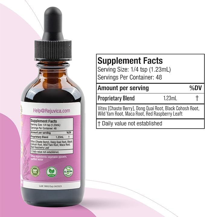 Balanced Femme Natural PMS and Menopause Support for Hot Flashes with Black Cohosh - All-Herbal Liquid Blend