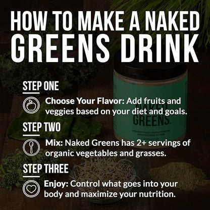 NAKED Super Greens Powder Organic Greens Supplement - Only 10 Premium Ingredients - Vegan, Non-GMO, Prebiotic and Probiotic - 35 Servings
