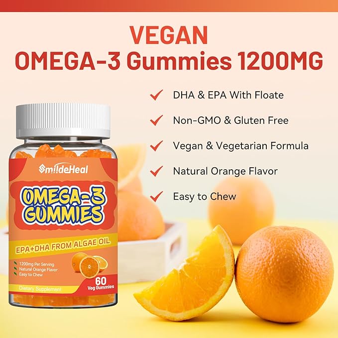 2 Pack Omega 3 Gummies Supplement 1000mg, High Absorption DHA & EPA, Heart, Brain & Joint Support, Extra Strength Fish Oil Omega 3 Gummies Vitamins, 120 Count