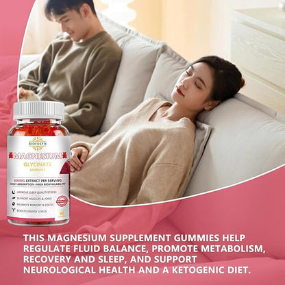 Magnesium Glycinate Gummies 600mg : Sugar-free Gummy Bears With Magnesium, Vitamin D, B6, and CoQ10 for Calm Support & Sleep for Adults & Kids,L-Threonate Multivitamin,Raspberry Flavor 60Count
