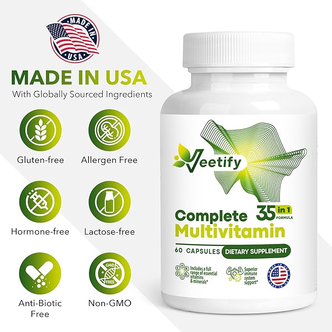 Complete Multivitamin – 35-in-1 Formula Daily Wellness Support for Women & Men - 60 Veggie Capsules