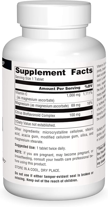 Source Naturals Magnesium Ascorbate, Gentle Non-Acidic Vitamin C*, 1000mg - 120 Tablets