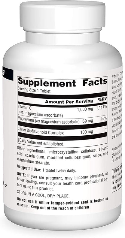 Source Naturals Magnesium Ascorbate, Gentle Non-Acidic Vitamin C*, 1000mg - 120 Tablets