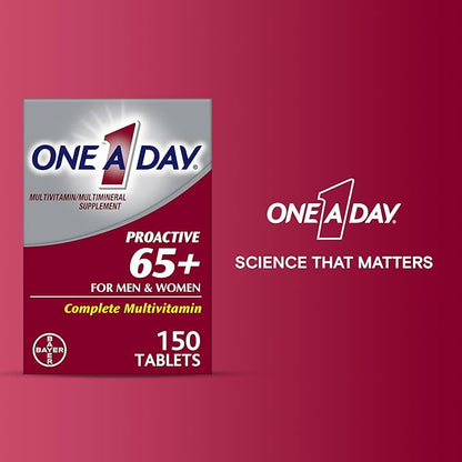 One A Day Proactive 65+, Mens & Womens Multivitamin, Supplement with Vitamin A, C, D, and Zinc to Support Bone Health & Cell Health, Calcium, Folic Acid, Tablet 150 Count