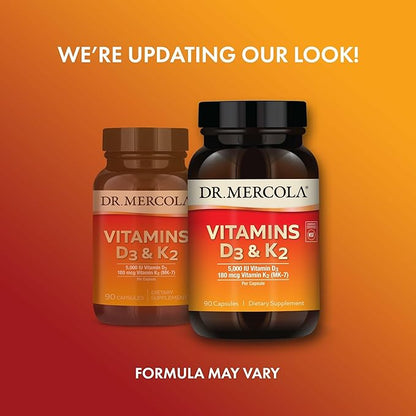 Dr. Mercola Vitamins D3 & K2 Dietary Supplement, 90 Servings (90 Capsules), Supports Heart Health, Immune Support, Non GMO, Soy Free, Gluten Free