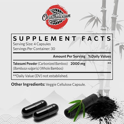 Takesumi Activated Charcoal 2000mg – Activated Charcoal from Bamboo for Max Absorption, Detox & Gut, 120 Vegan Capsules